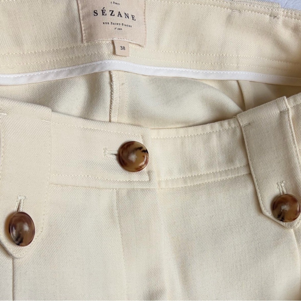 Sezane Yves Trousers Ecru Cream Sz 38 US 6 Wide Leg Long Pant Wool Blend READ - Picture 4 of 16